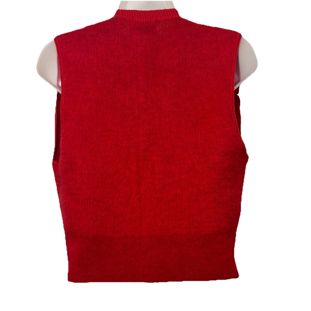 Vintage Bobbie Brooks Red 100% Wool Fuzzy Knit Button Front V-Neck Vest USA Made - Picture 2 of 10